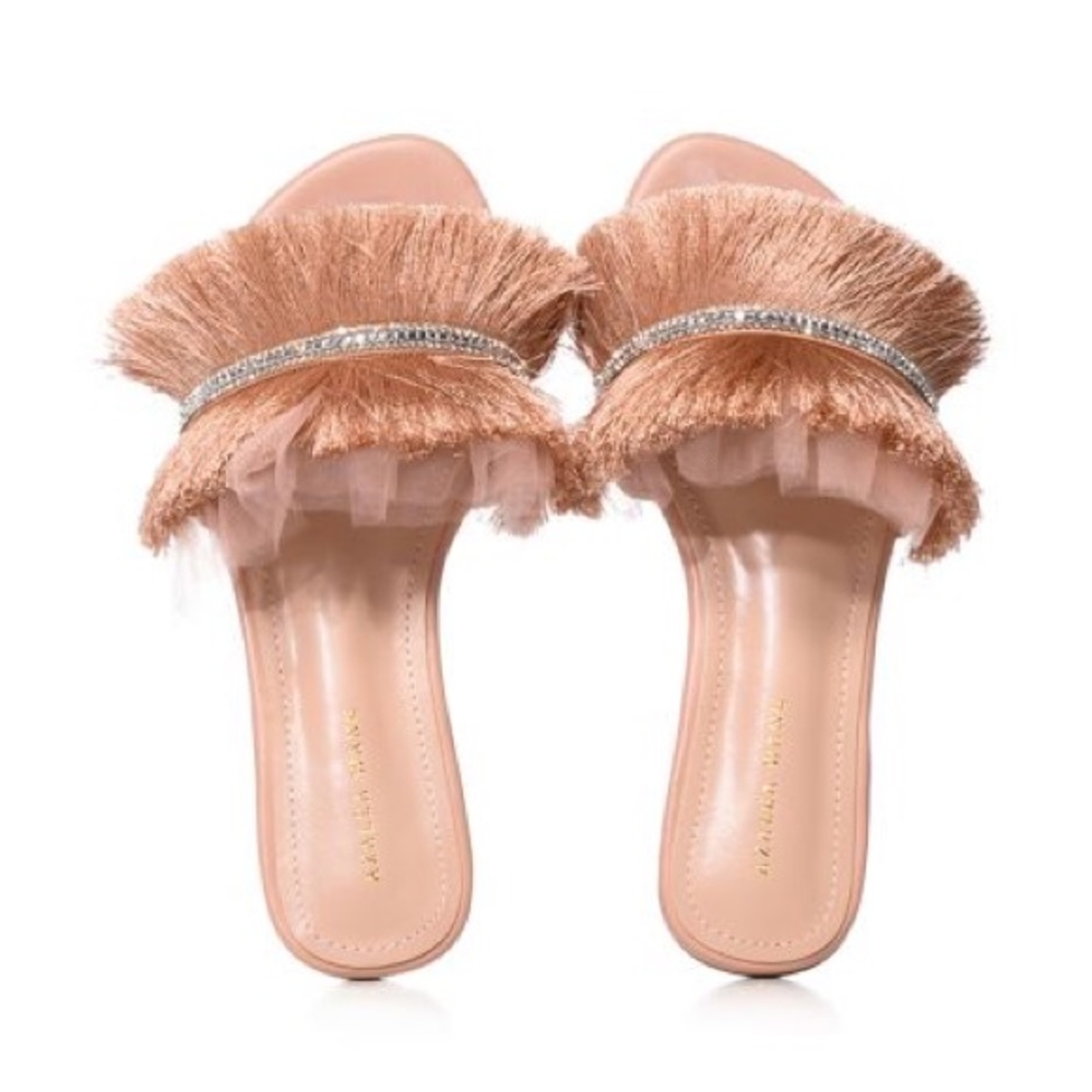 NIB Azalea Wang Tille Fringe Embellished Slide Sandals ✨